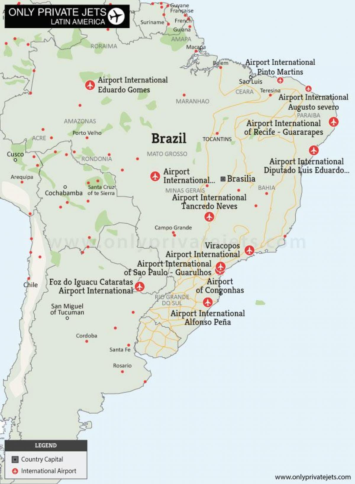 аэропорты Бразилии на карте